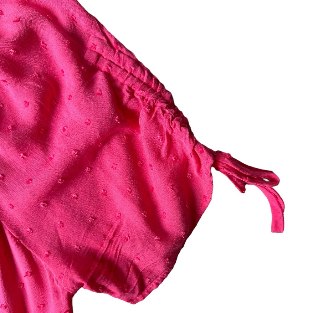 TORRID pink swiss dot faux wrap split skirt short sleeve midi dress sz 00(10/M) - Picture 10 of 11
